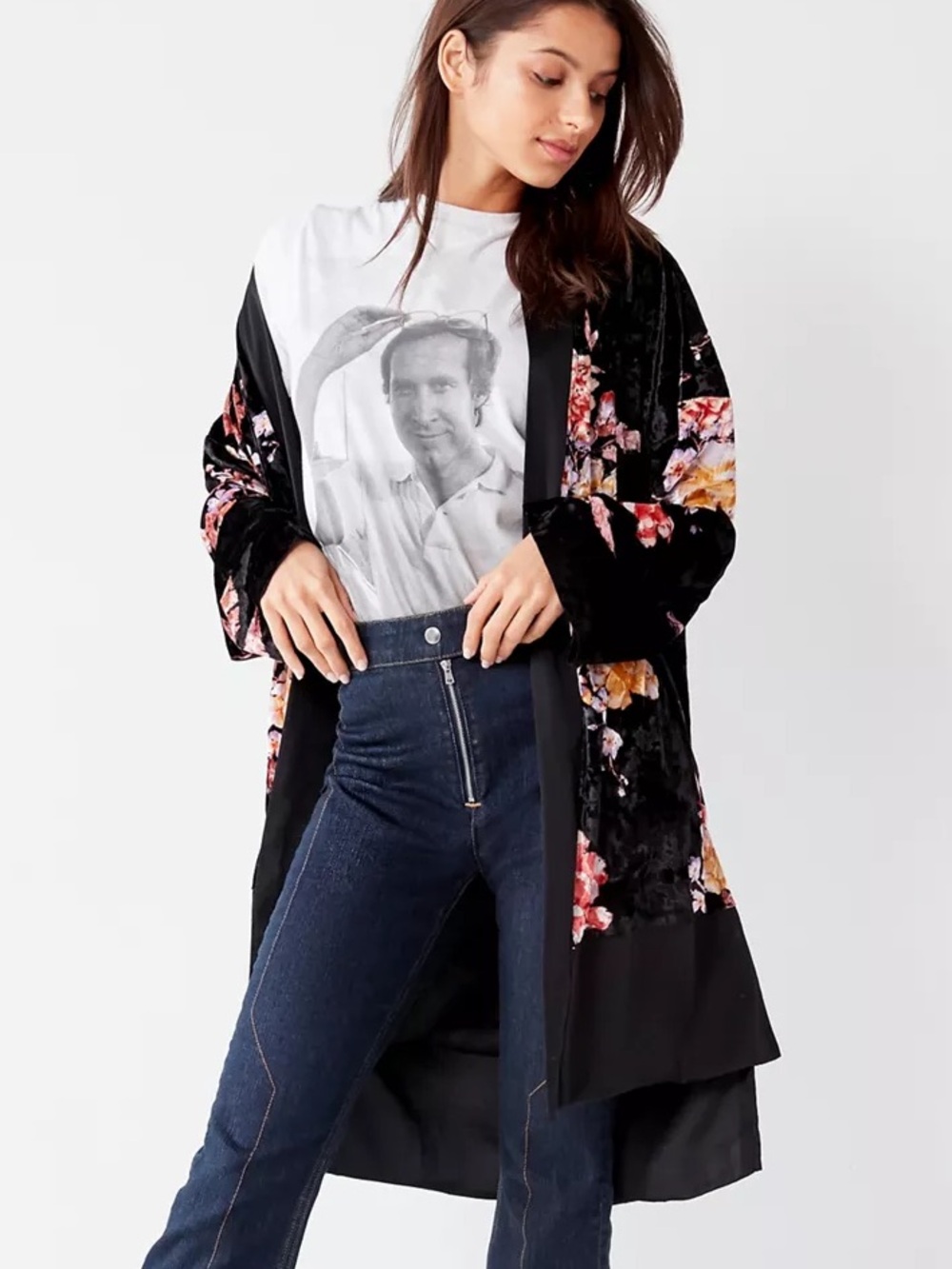 Urban Outfitters Out From Under Sz M-L Burn Velvet Floral Boho Duster Kimono